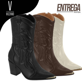 Bota Texana Feminina Vizzano Original Feminina Country Cano Médio Salto Bloco