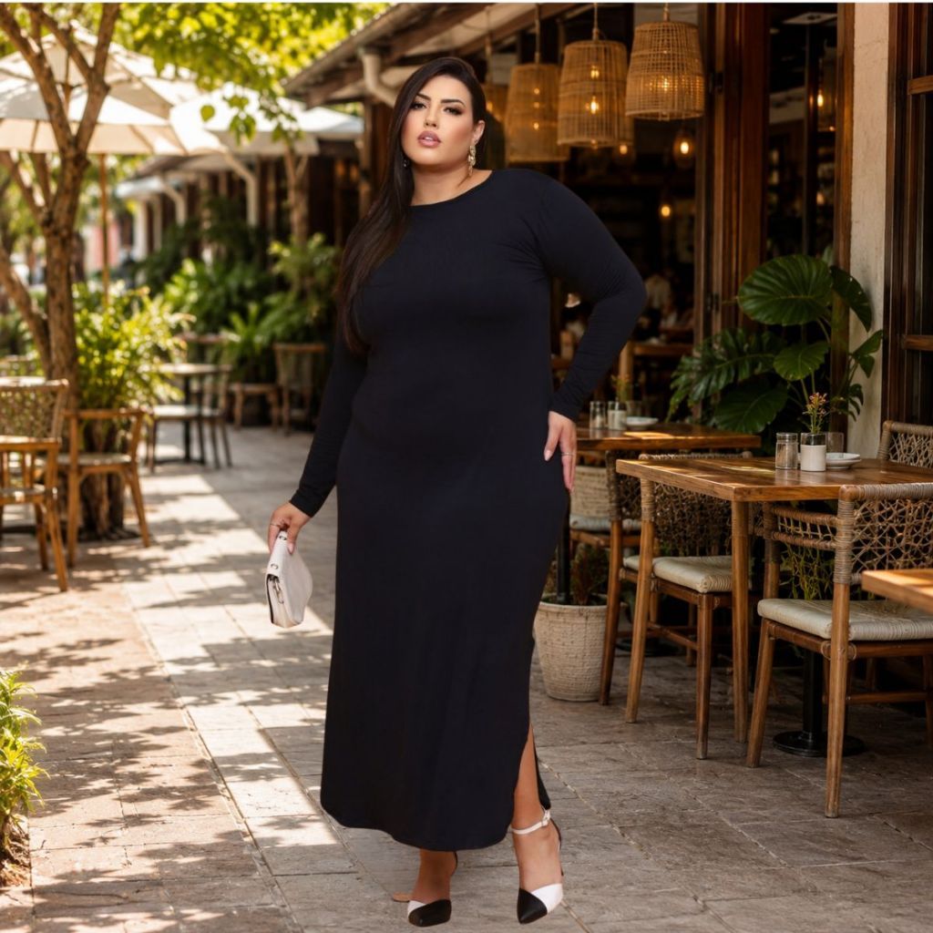 Vestido longo Manga Longa Plus size inverno evangélico festa casual lindo com fenda 44 AO 56 · foto 2