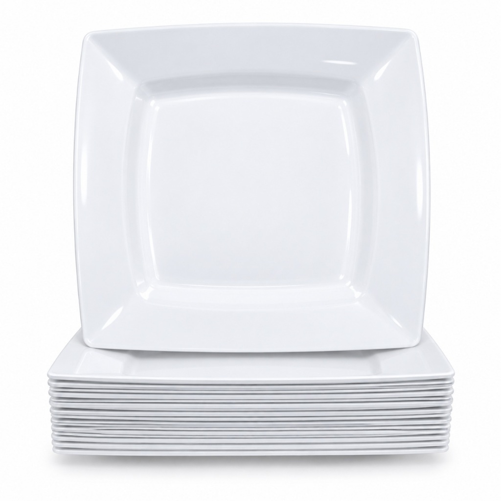 Kit 4 a 20 Pratos Quadrados Plástico Reutilizável p/ Almoço Jantar Churrasco Refeição Festas Lanche