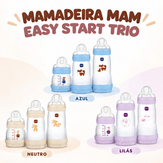 Kit 3 Mamadeiras Anticólica Mam 130ml, 260ml e 330ml Trio Easy Start