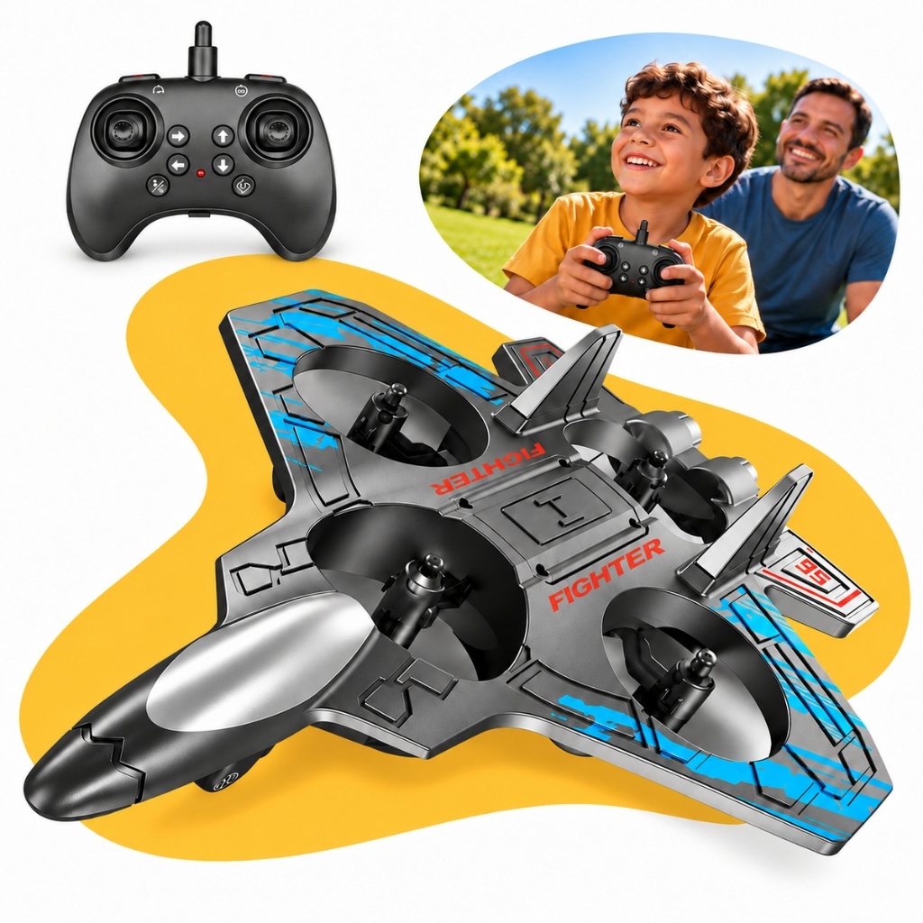 Avião De Controle Remoto Para Criança Aero Jato Caça Drone Planador Preto Brinquedo Infantil Kizumba