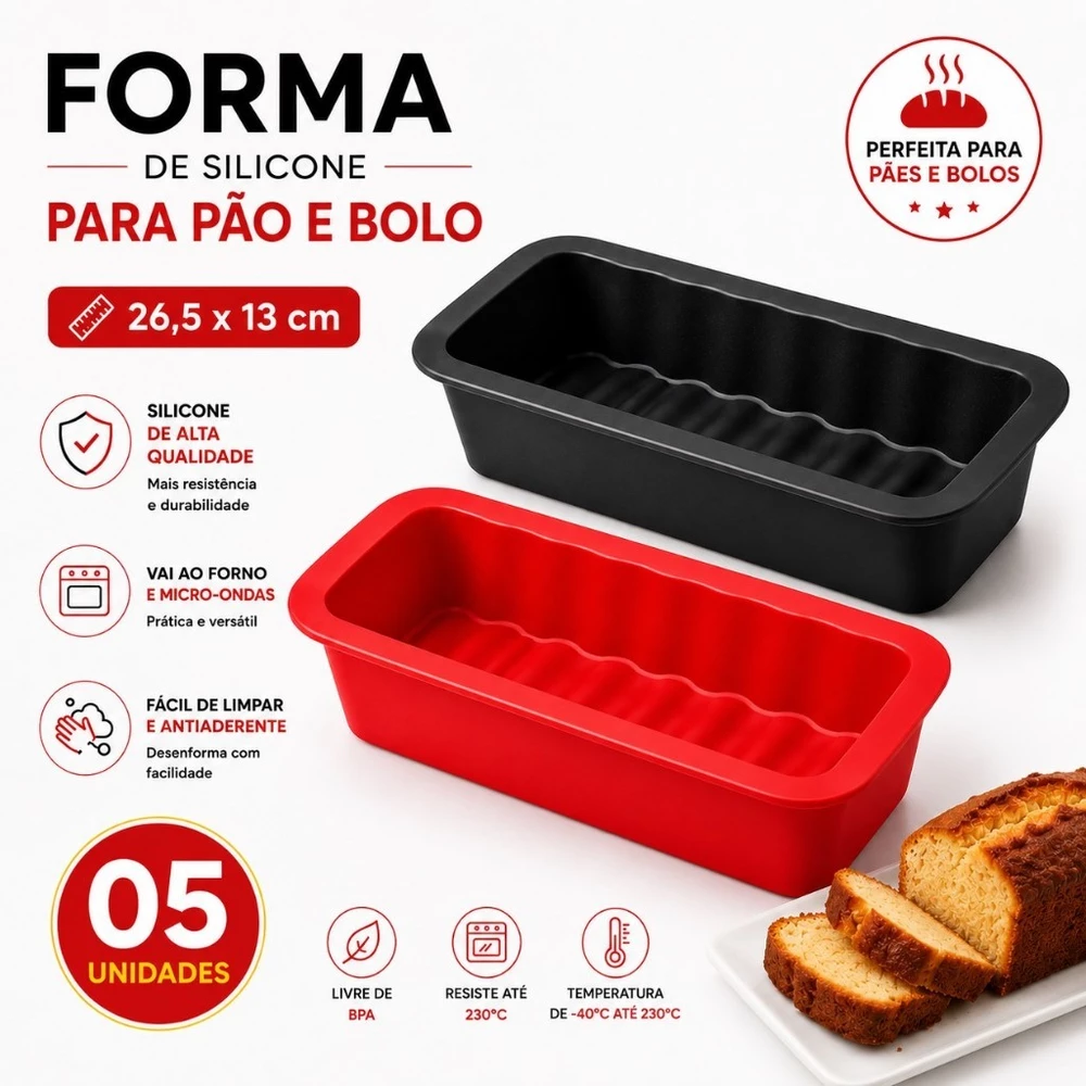 Kit 5 Formas de Silicone de Pão Bolo Air Fryer Resistente Alta Temperatura