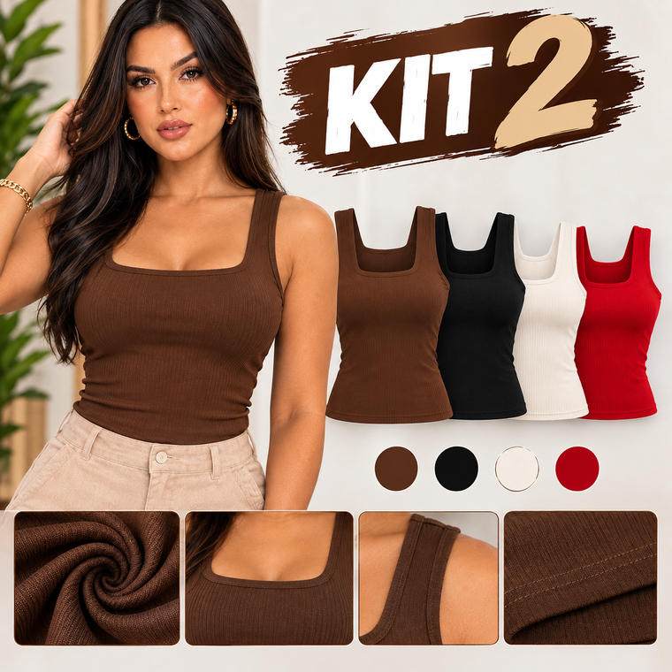 Regata kit Básica Ribana Canelada Algodão Elastano Premium Blusinha Feminina