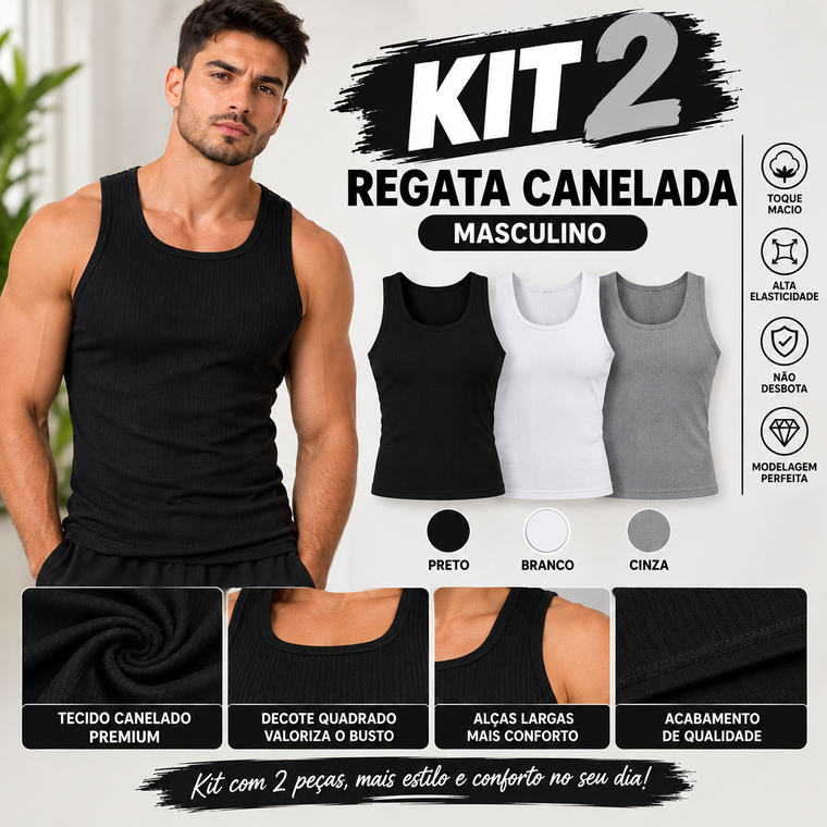kit regata canelada ribana algodão masculina estilo americano academia dia a dia estiloso