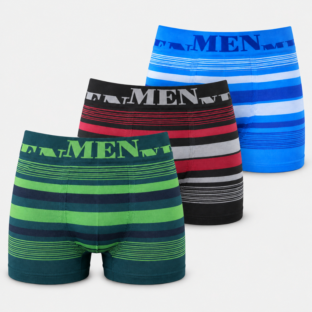 Kit 3 Cuecas Boxer Masculina Adulto Sem Costura Confortável para Dia a Dia Cores Sortidas