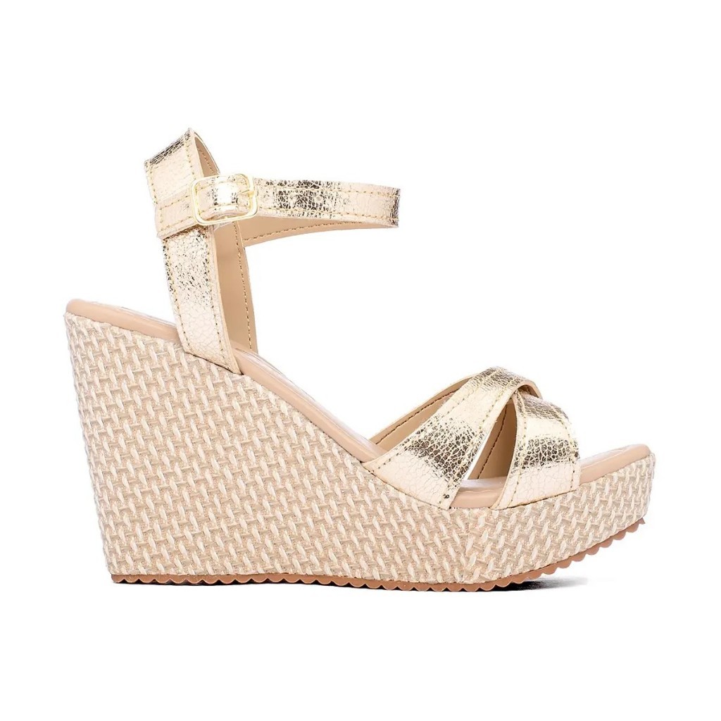 Sandalia anabela feminina salto alto plataforma moda casual confortavel Salto Alto 10 cm Plataforma com Tiras em X