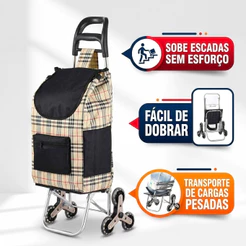 Carrinho De Feira Compras 6 Rodas Sobe Escada 40 Kg Dobrável Multiuso Portátil Reforçado Aço Resistente Espaçoso Yesop