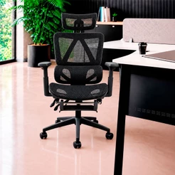 Cadeira Presidente Titan Ergonômica Reclinável Tela Mesh com Apoio para os Pés e Cabeça Preto