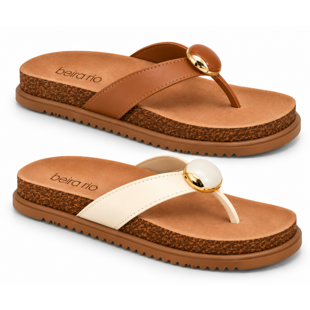 Sandalia Beira Rio Feminina FlatForm Lancamento Confortavel Birken Conforto Pedras Anatomica Macia Flat Form Papete Leve