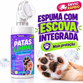 Espuma Limpa Patas Cachorro Gatos Pet Sem Enxágue 150ml Hidratante Aloe Vera Escova Massageadora Pós Passeio BrizaPet