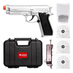 PISTOLA AIRGUN PT92 SILVER FULL METAL 4,5MM+CASE+ESFERA+ALVOS