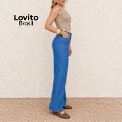 Lovito Calça Jeans Bolsos Wide Basica Azul Feminina BRPTB1274BRL1304
