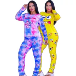 Conjunto Pijama Feminino Inverno Manga Longa Calça Luxo