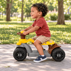 Carrinho Andador Gira Gira Passeio Amarelo Buzina, Freio, Rodas Reforçadas e Adesivos | QUEEN SHOP