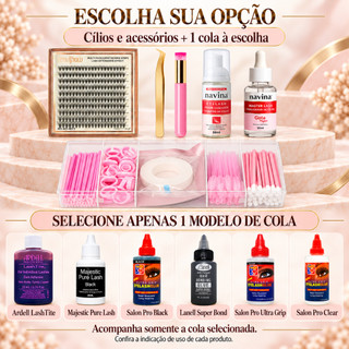 Kit Tufinho Cilios New Show Cola Ardell Lanell Salon Espuma e Finalizador Gota Magica Navina