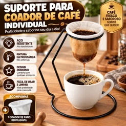 Suporte para Mini Coador de Café Individual com Filtro de Pano Reutilizável Preto