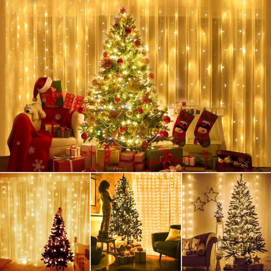 Cortina De Led 300 Leds 3x3 Luzes Natal Decoração Festas Casamentos Branco Quente HWN-XC6 — imagem 2 de 2