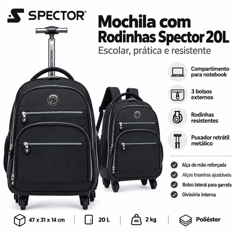 Mochila Executiva Reforçada Spector Rodinhas Trabalho Faculdade Viagem Espaçosa Notebook Resistente