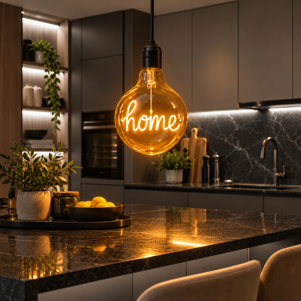 Lâmpada Filamento LED Decorativa Retrô G125 4W Letra "HOME" Vidro Âmbar E27 2200K