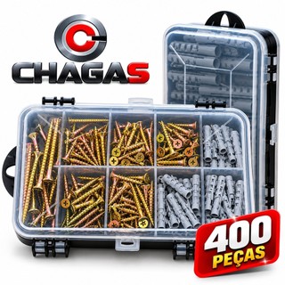 Kit 400 Peças Parafusos e Buchas com Maleta Organizadora Chipboard Phillips