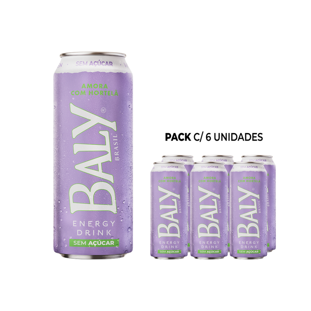 Energético Baly Amora e Hortelã Sem Açúcar 473ml Pack 6 Latas por R$ 16,90