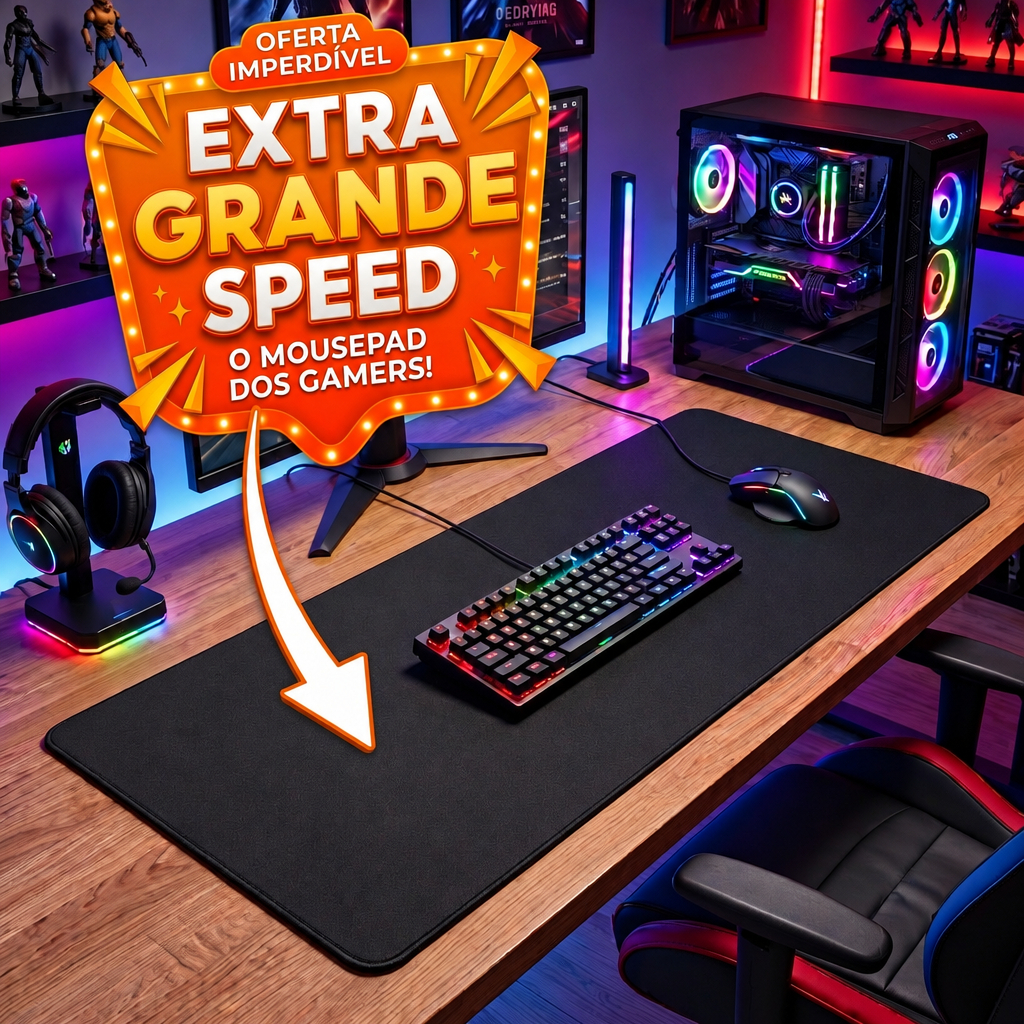 Mouse Pad Preto Gamer Extra Grande 90x40cm Preto Speed Liso
