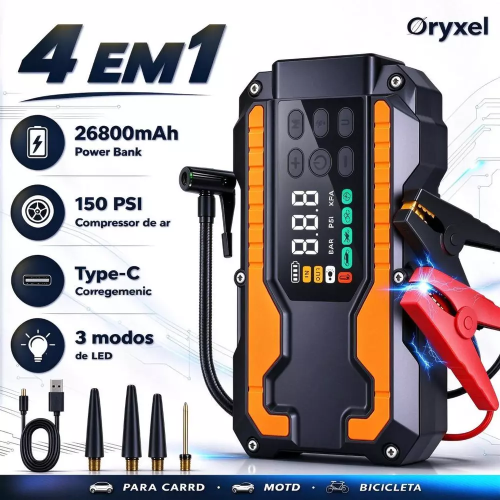 ORYXELAuxiliar Partida Bateria Compressor Ar Emergência Portátil,26800mAh Auxiliar De Partida Bateria Veicular Com Power