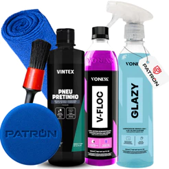 Kit Estética Automotiva Shampoo V-Floc Vonixx Pneu Pretinho Vintex Limpa Vidros Glazy