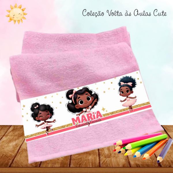 Kit 3 Toalhinhas Bailarinha Cute Menina Lavabinho com Nome Escolar Delicada Lancheira