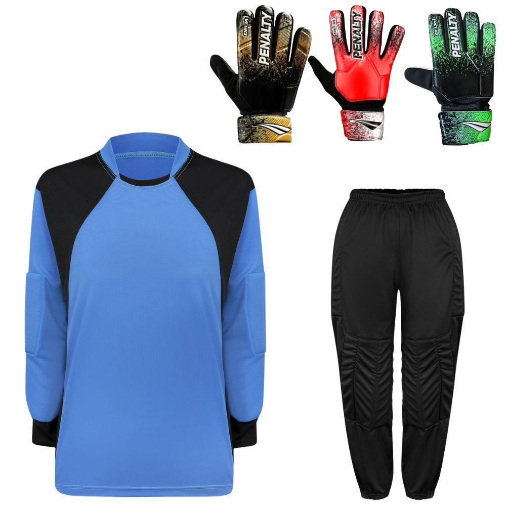 Kit Para Goleiro Juvenil Camisa + Calça Acolchoada + Luva De Goleiro Penalty