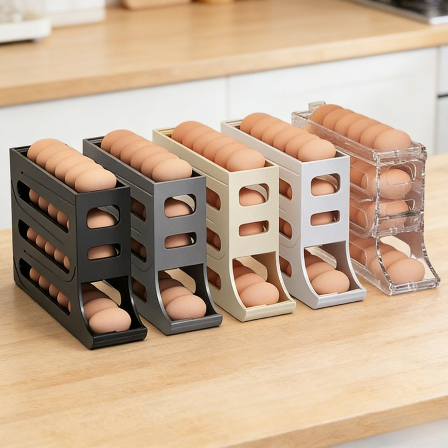 Organizador de Ovos Rolante Suporte 4 Andares Dispenser 30 Ovos Organizador de Geladeira
