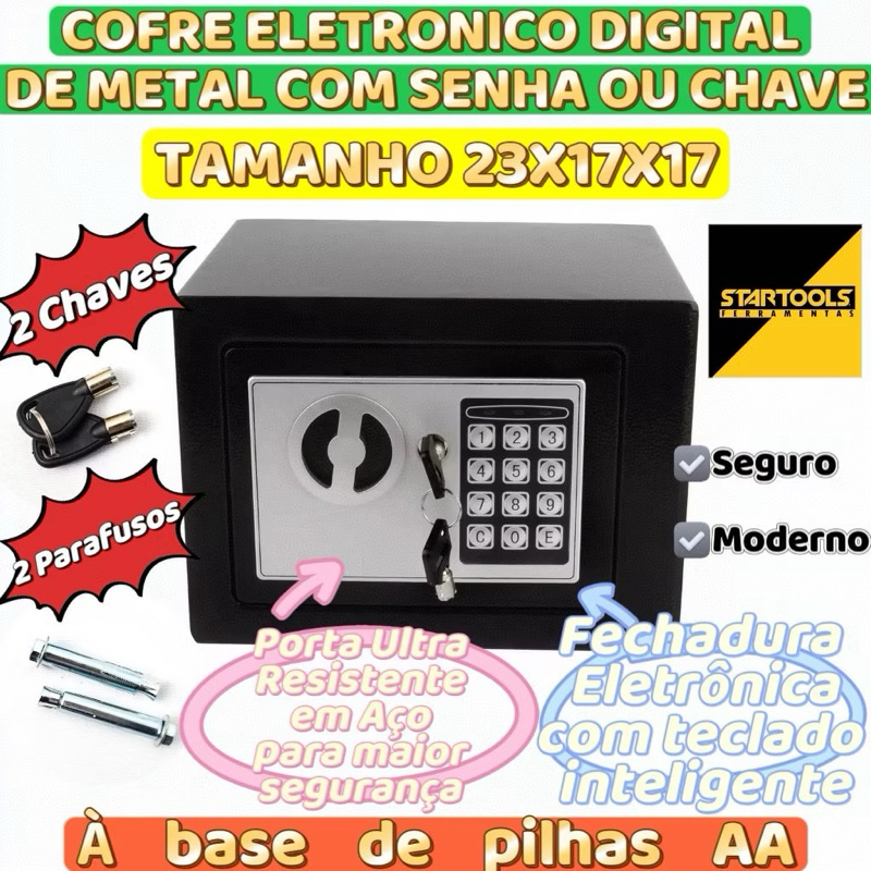 Cofre Eletrônico Moderno Startools - Senha Padrão e Design Compacto