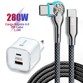 Cabo Carregador Carregamento rápido 1 Metro Tipo C Para Tipo C 180 ° Rotação Nylon Trançado Com Adaptador de 280 W em Oferta na Shopee