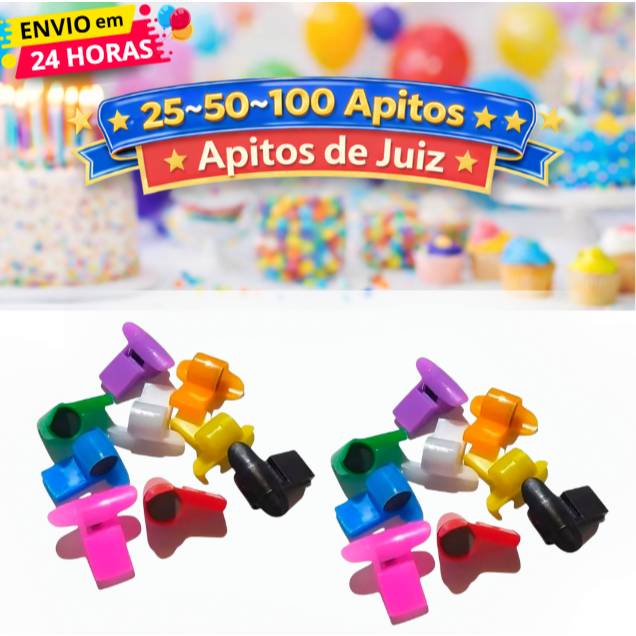 Kit 25~50~100 Apito de Juiz Colorido Mini Brinquedo Lembrancinha Festa Aniversário Prenda Junina