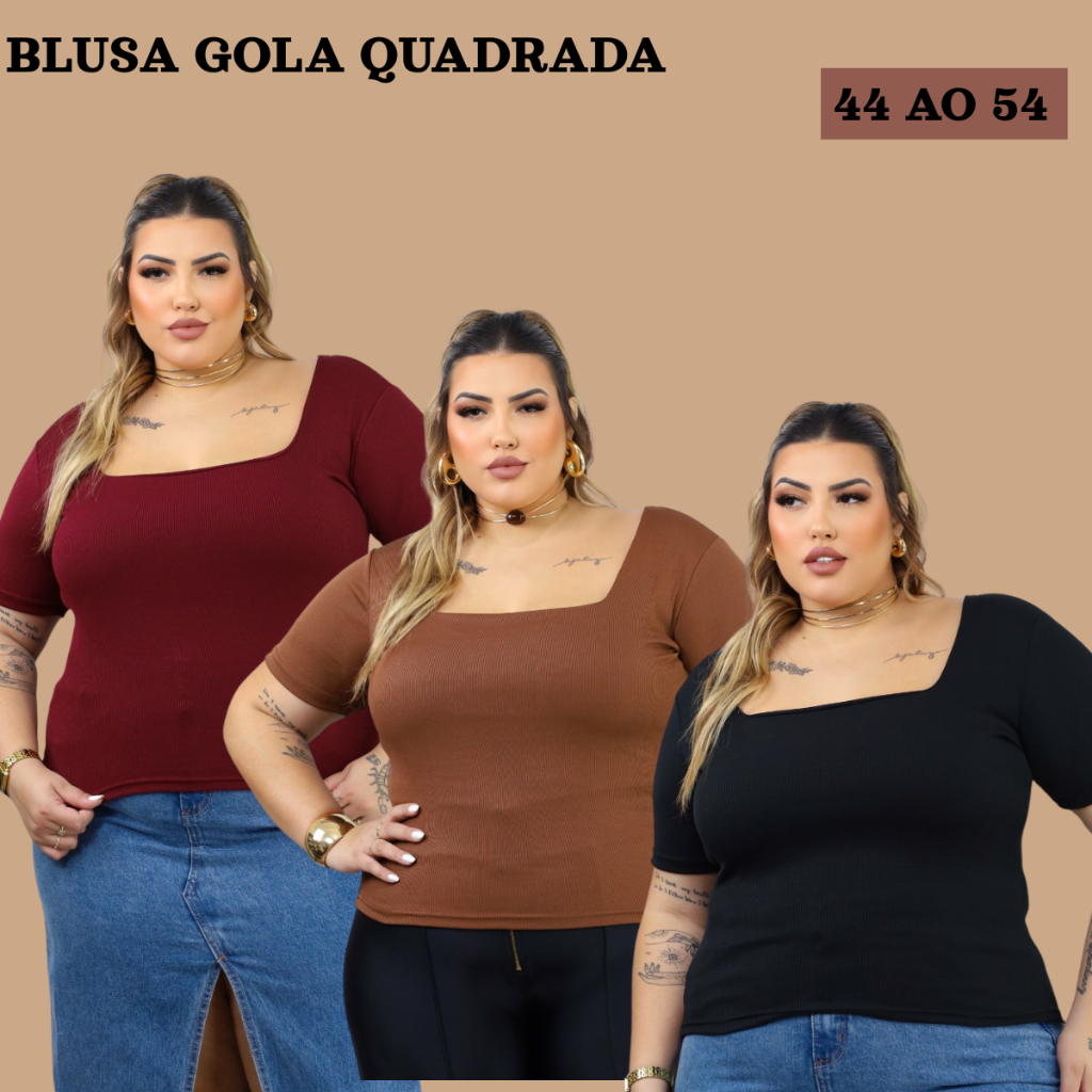 Blusa Decote Quadrado Plus Size Manga Alongada 44 ao 54 Moda Feminina Tendência Verão curve curvy em Oferta na Shopee