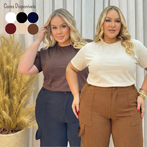 Kit 2 Camiseta T-shirt Feminina Plus Size Básica 100% Algodão Tamanhos XGG ao G3 Envio Imediato