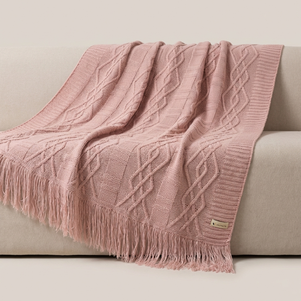 Manta de Tricô com Franjas Para Sofá Poltrona Cobertor Cama 150x90cm Usufruto Decoração Sala C05