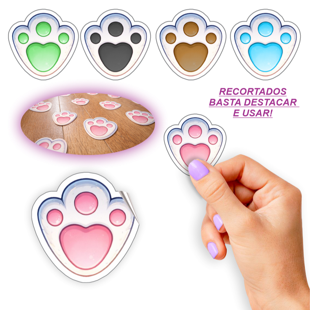 Kit 96 Adesivos de Pegadas de Coelho Páscoa - Patinhas de Coelho - Etiquetas Cores Variadas