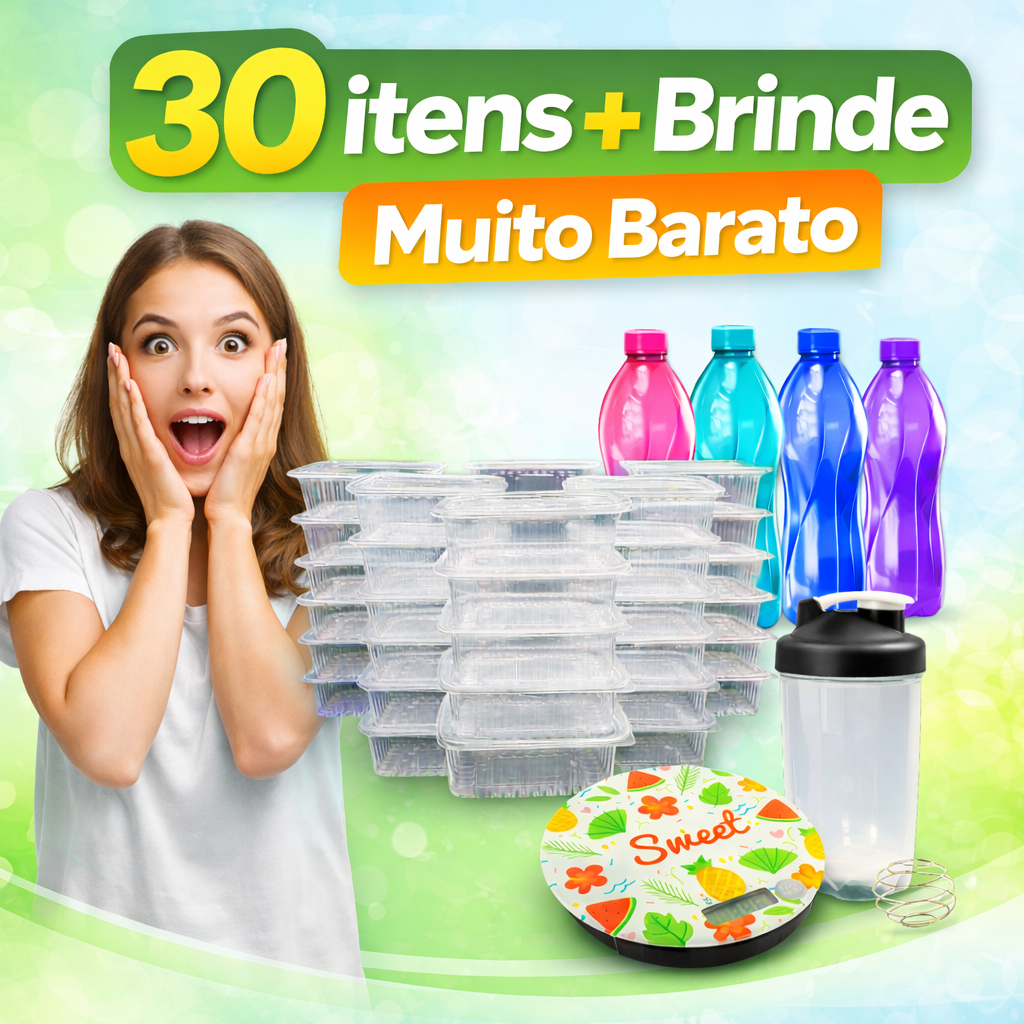Kit 30 PEÇAS ! (Potes, garrafas, balança digital e coqueteleira)