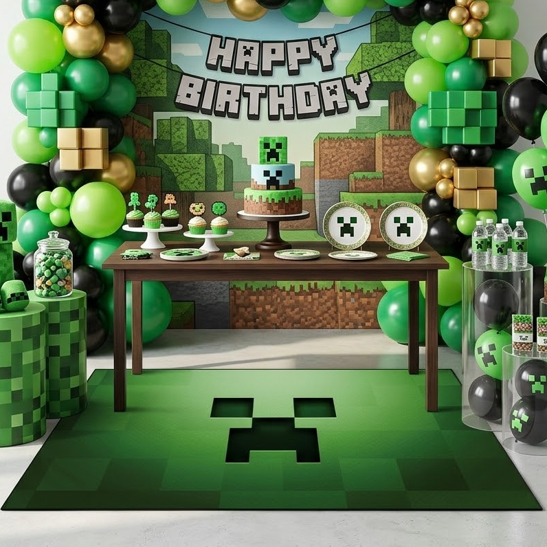 Tapete Decorativo M4necraft 1,40x1,40 Fundo Festa Infantil Gamer Meninos Oxford Oferta de Lançamento