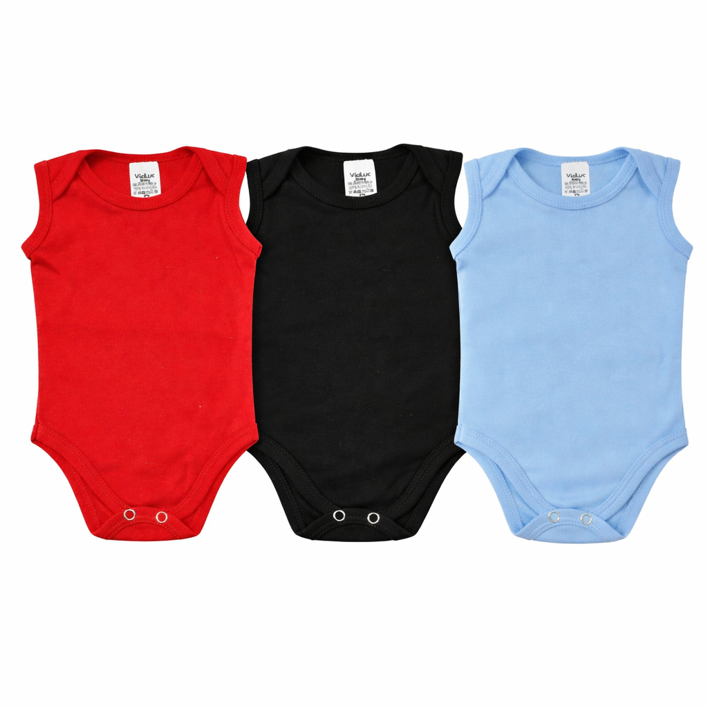 Body Bebê Regata Sem Manga Suedine kit c/3 100% Algodão Enxoval Liso Menino Menina Neutro Verão Luxo