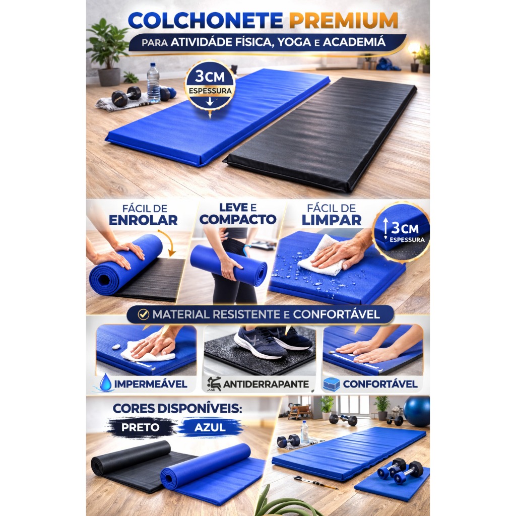 Colchonete EVA Premium Impermeável – Conforto e Durabilidade para Yoga, Pilates e Academia