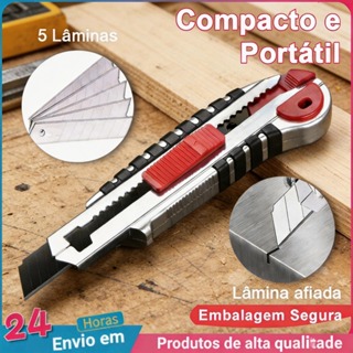 Envio imediato KITs Estilete Profissional Emborrachado c/+ 5 Lâminas Automático,  Pegada Ergônomica em Oferta na Shopee