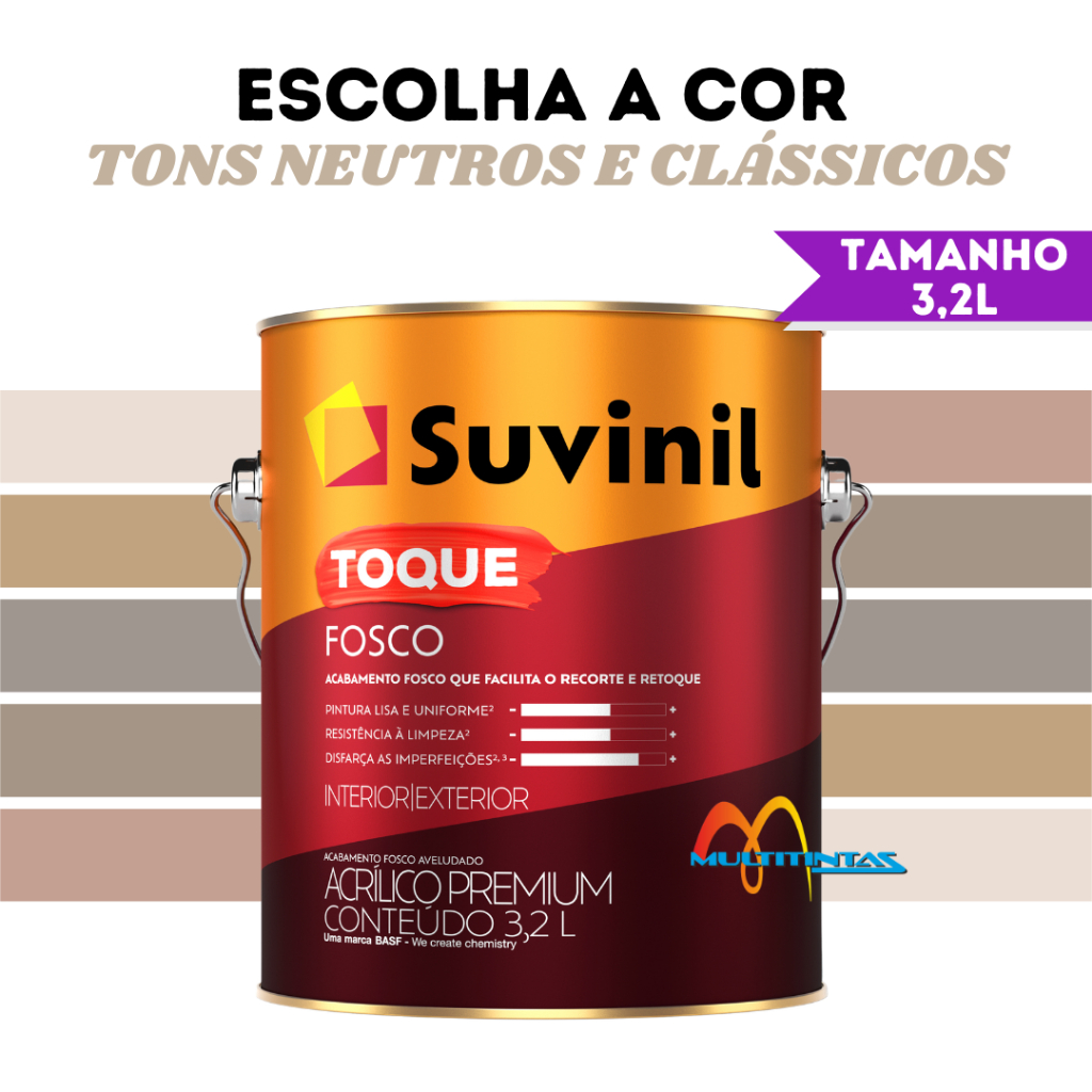 Tinta Acrílica Fosco 3,2l Tons Clássicos e Neutros Parede Toque Fosco Greige Suvinil