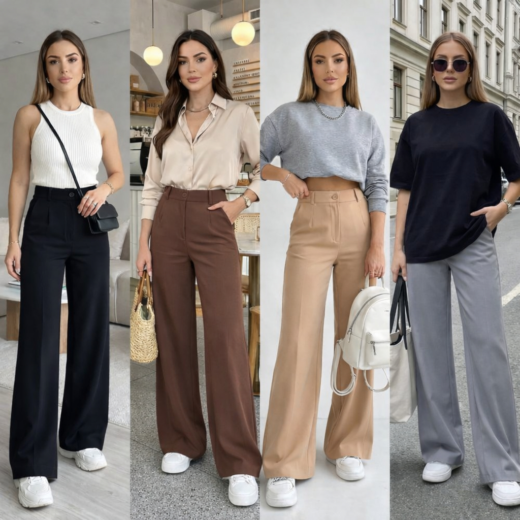 Calça Pantalona Alfaiataria Premium Cintura Alta com Bolso lateral Wide Leg Feminina Promoçâo