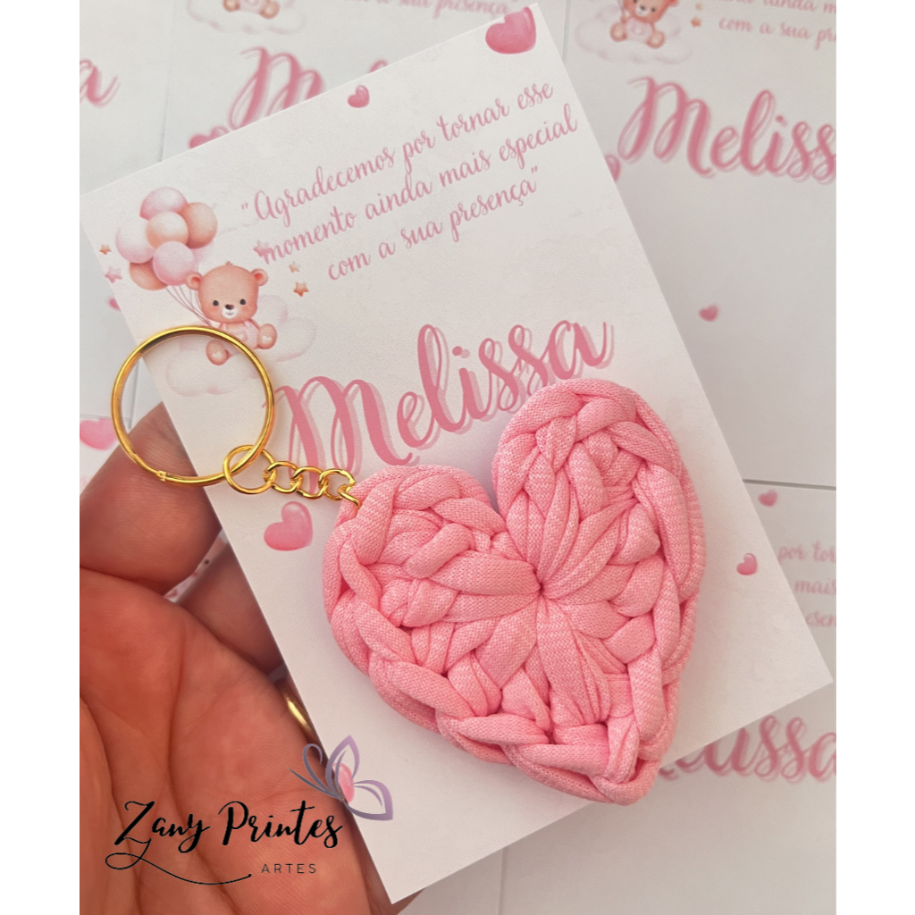 Kit 10/15/20 chaveiros em fio de malha+ cartão personalizado- Lembrancinha maternidade/ chá de bebê/casamento/ batizado