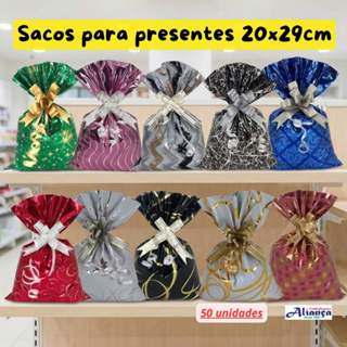 50 sacos de presente 20x29cm BOPP metalizados embalagem para presente em Oferta na Shopee