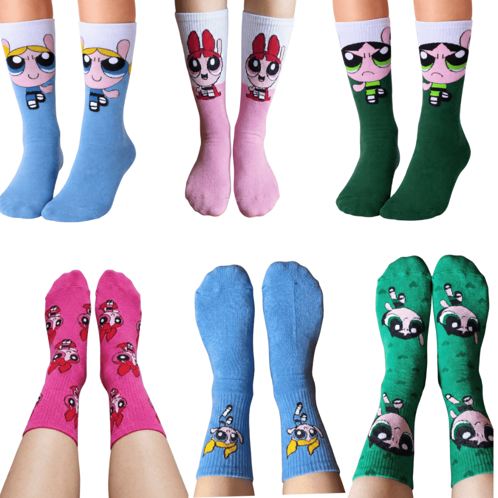 Meia Cano Alto Alodão Divertida Personagens Meninas Super Poderosas Casual Academia CrossFit Corrida em Oferta na Shopee