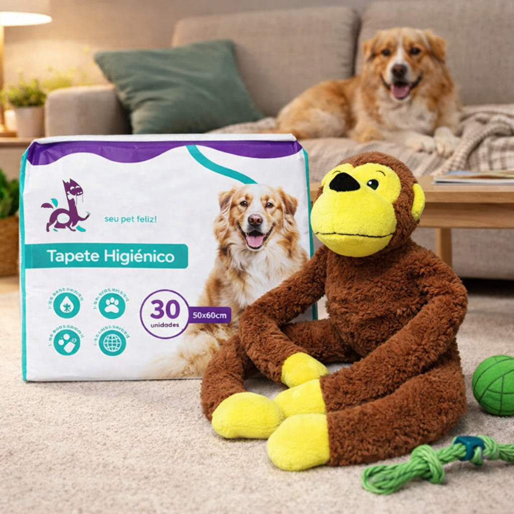 Kit Tapete Higiênico 50x60 Mais  Pelúcia Macaco Chico 43cm