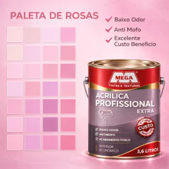 Tinta Acrílica Anti Mofo Baixo Odor Tons de Rosas e Violetas 3,6L Uso Interno Quartos e Salas